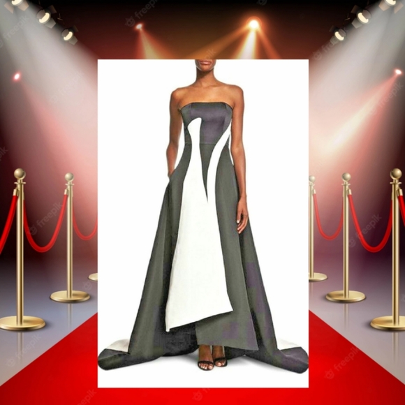 ◇$7295 NEW PRABAL GURUNG STUNNING BLACK WHITE PINGUIN GOWN RUNWAY US 6 S